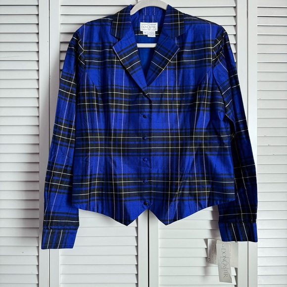 Doncaster Silk Plaid Lightweight Blazer Shirt Jacket Blue Black Size 12 NEW - Picture 1 of 9